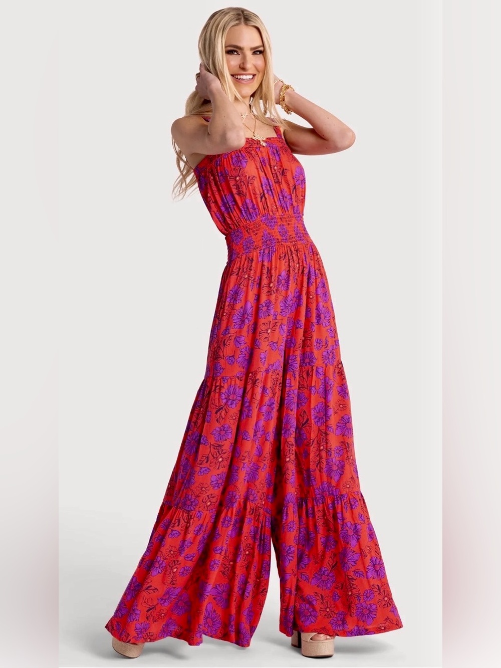 Jessica Simpson Women's Delene Smocked Wide Leg Jumpsuit - XS